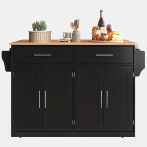 Carrinho de serviço 120x46(70)x91 cm - com mesa dobrável, rodas e pés de madeira intercambiáveis - Preto