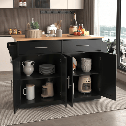 Carrinho de serviço 120x46(70)x91 cm - com mesa dobrável, rodas e pés de madeira intercambiáveis - Preto