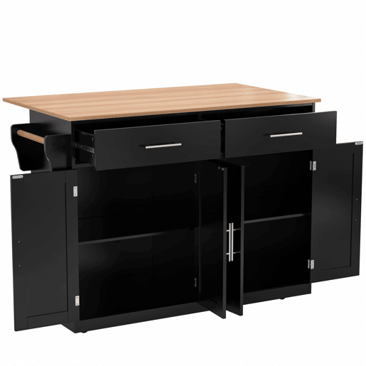 Carrinho de serviço 120x46(70)x91 cm - com mesa dobrável, rodas e pés de madeira intercambiáveis - Preto