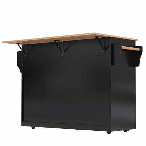 Carrinho de serviço 120x46(70)x91 cm - com mesa dobrável, rodas e pés de madeira intercambiáveis - Preto
