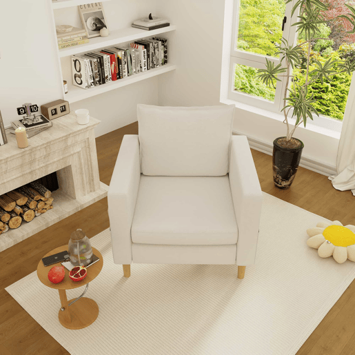 Poltrona de lazer de 1 lugar - com bolso de arrumação e almofada confortável, estilo nórdico para leitura - Bege