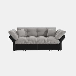 Sofá-cama extensível de 190 cm (Queen Size) u2013 3 em 1 com estofo capitoné e 2 almofadas, sofá-cama multifuncional em veludo para 2 pessoas u2013 cinzento claro