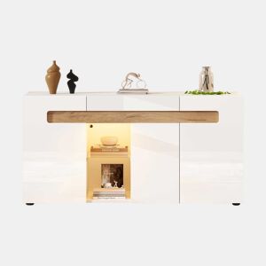 Móvel auxiliar 140x40x70 cm - Móvel de sala com controlo LED e aplicação - Branco com base em vidro