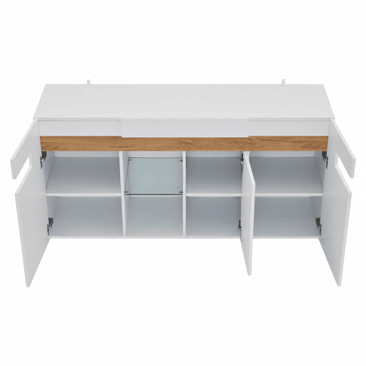 Móvel auxiliar 140x40x70 cm - Móvel de sala com controlo LED e aplicação - Branco com base em vidro Móvel auxiliar 140x40x70 cm - Móvel de sala com controlo LED e aplicação - Branco com base em vidro