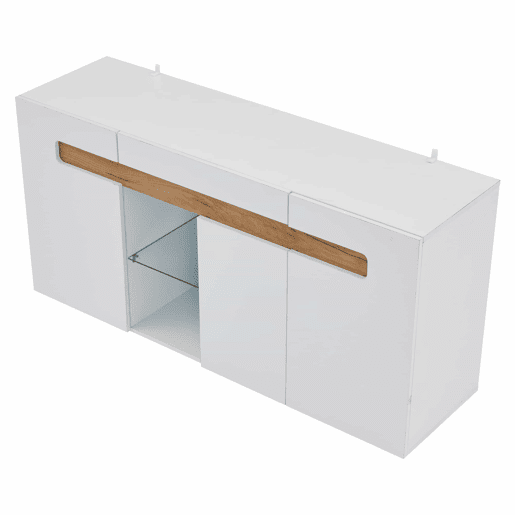 Móvel auxiliar 140x40x70 cm - Móvel de sala com controlo LED e aplicação - Branco com base em vidro Móvel auxiliar 140x40x70 cm - Móvel de sala com controlo LED e aplicação - Branco com base em vidro