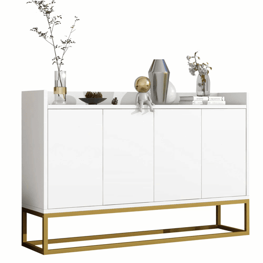 Aparador com 4 portas sem puxadores - estilo contemporâneo - madeira + metal - branco