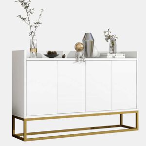 Aparador com 4 portas sem puxadores - estilo contemporâneo - madeira + metal - branco