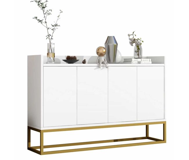 Aparador con 4 puertas sin tirador - estilo contemporáneo - madera + metal - blanco