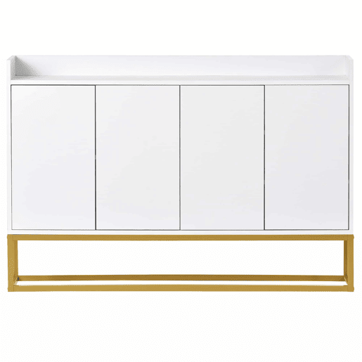 Aparador com 4 portas sem puxadores - estilo contemporâneo - madeira + metal - branco