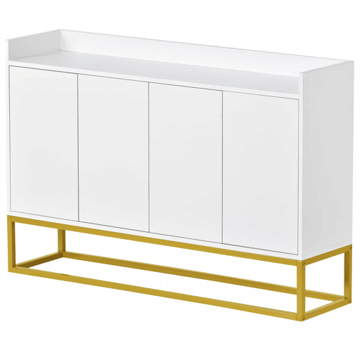 Aparador com 4 portas sem puxadores - estilo contemporâneo - madeira + metal - branco