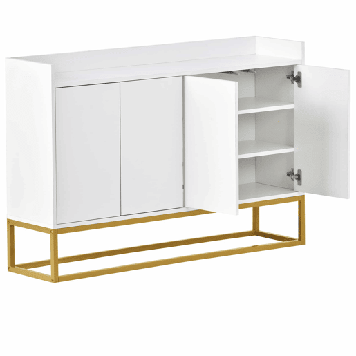 Aparador com 4 portas sem puxadores - estilo contemporâneo - madeira + metal - branco