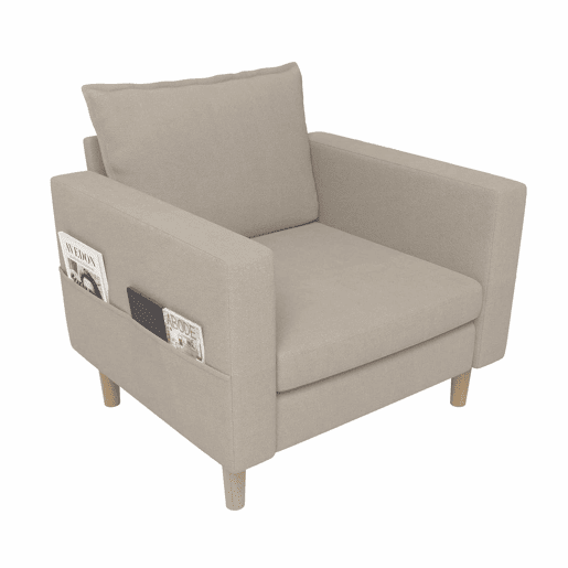 Poltrona de lazer de 1 lugar - com bolso de arrumação e almofada confortável, estilo nórdico para recantos de leitura - cor cáqui