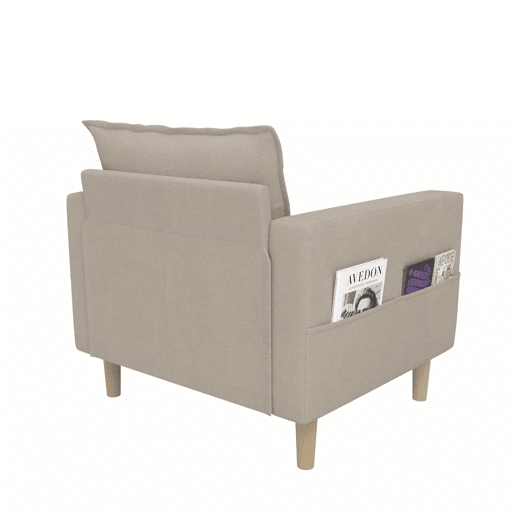 Poltrona de lazer de 1 lugar - com bolso de arrumação e almofada confortável, estilo nórdico para recantos de leitura - cor cáqui