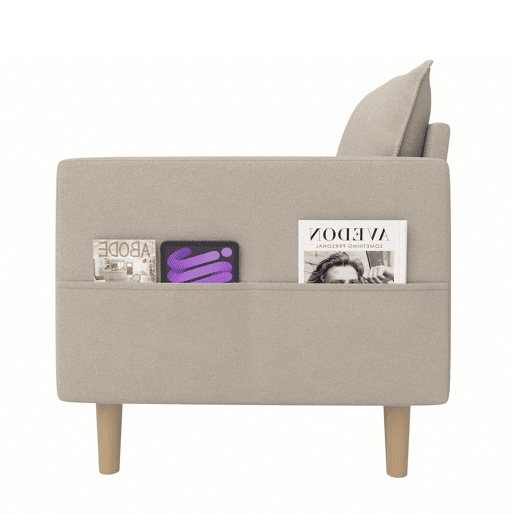 Poltrona de lazer de 1 lugar - com bolso de arrumação e almofada confortável, estilo nórdico para recantos de leitura - cor cáqui