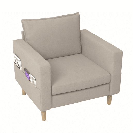 Poltrona de lazer de 1 lugar - com bolso de arrumação e almofada confortável, estilo nórdico para recantos de leitura - cor cáqui