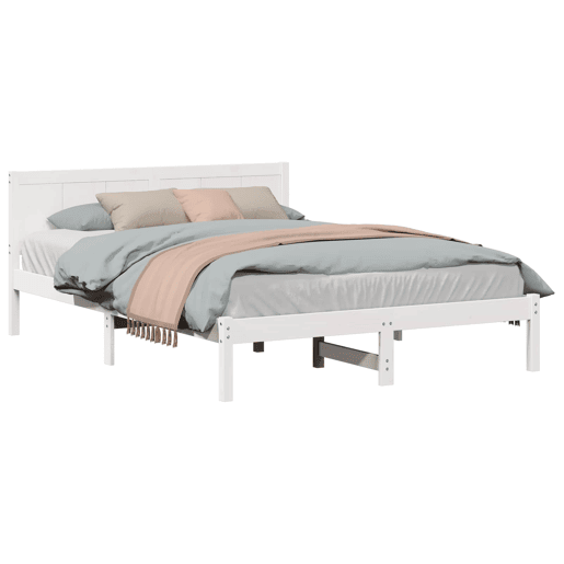 Estrutura De Cama De Casal Simple - Branco 150 x 200 cm Madeira de pinho maciça