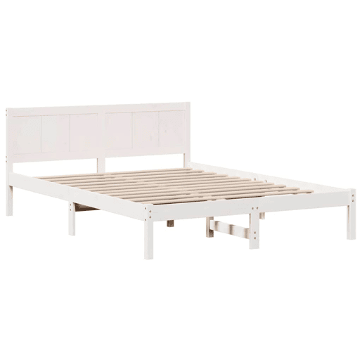 Estrutura De Cama De Casal Simple - Branco 150 x 200 cm Madeira de pinho maciça