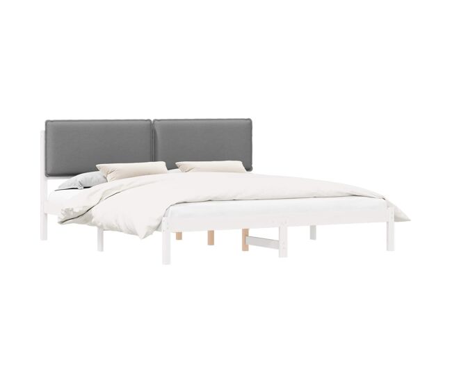 Estructura de cama matrimonial estilo con cabecera tapizada gris claro