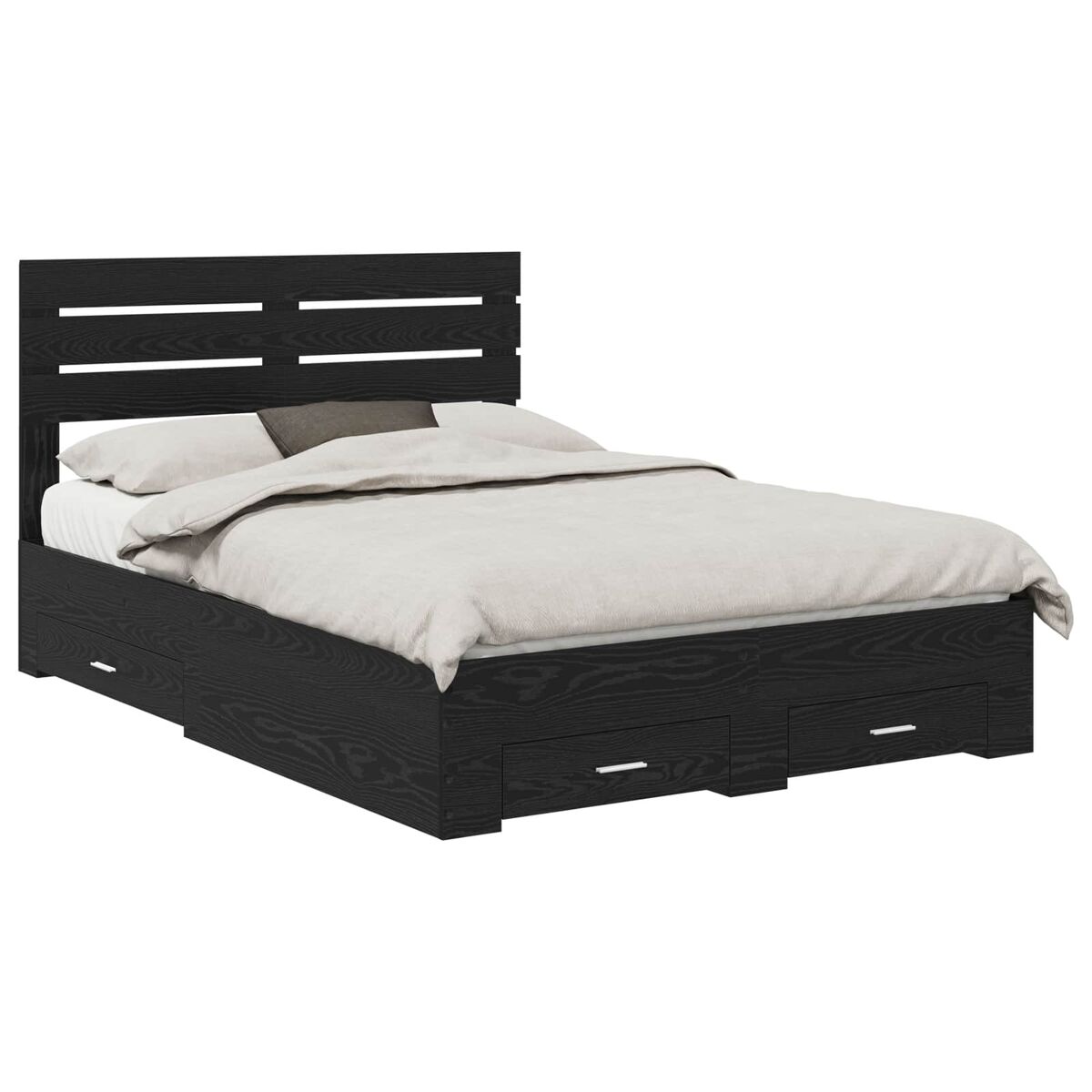 Estructura de cama doble matrimonial con cajón con cabecera madera contrachapada