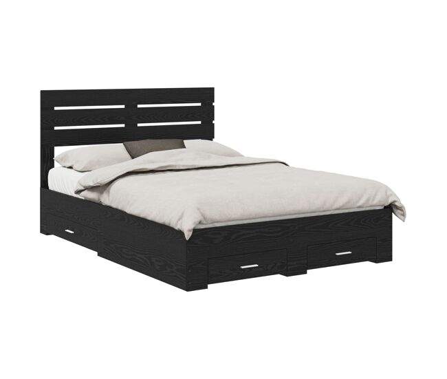 Estructura de cama doble matrimonial con cajón con cabecera madera contrachapada