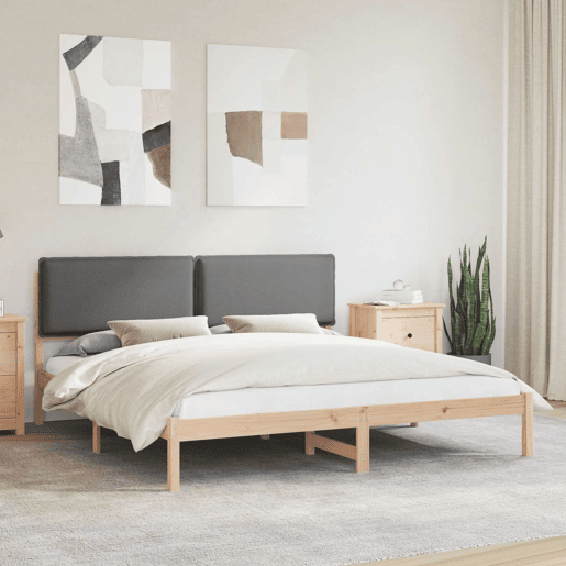 Estrutura de Cama de casal moderno com Cabeceira Estofada Cinza Escuro