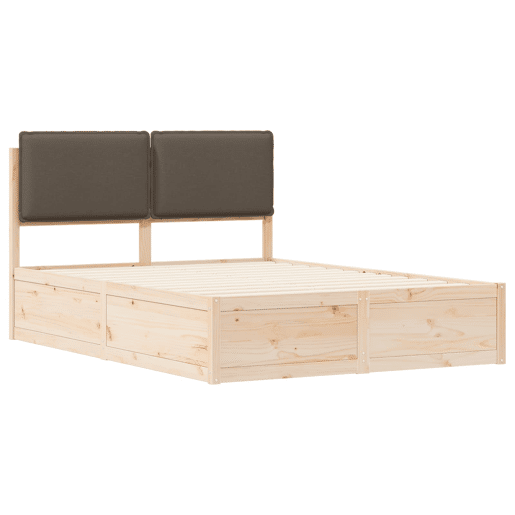 Estrutura de Cama de casal moderno com Cabeceira Estofada Cinzento-acastanhado
