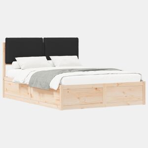 Estrutura de Cama de casal moderno com Cabeceira Estofada Preto 140 x 200 cm