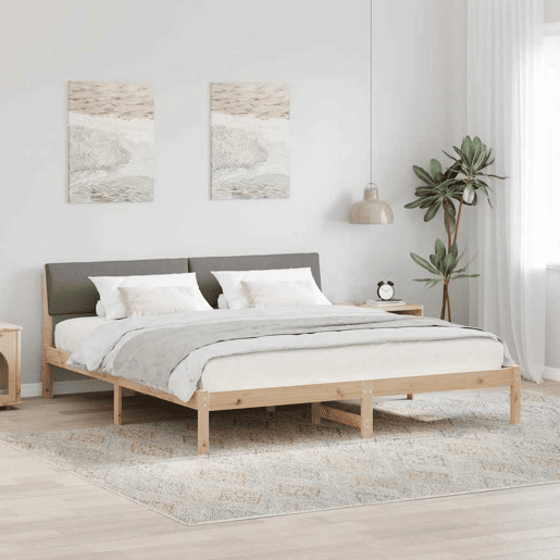 Estrutura de cama de casal com cabeceira - Marrom e taupe 180 x 200 cm