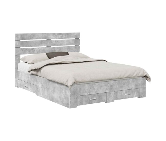 Estructura de cama doble matrimonial con cajón con cabecera madera contrachapada