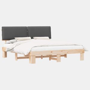 Estrutura de Cama de casal moderno com Cabeceira Estofada Cinza Escuro