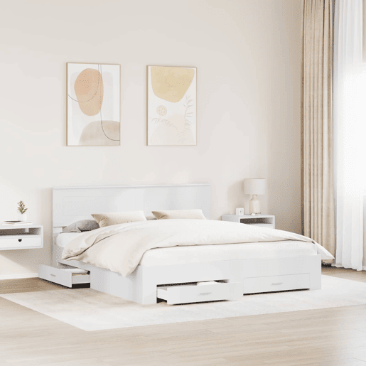 Estrutura De Cama De Casal Moderno - Branco 180 x 200 cm Madeira processada