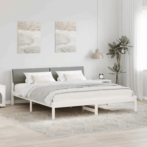 Estrutura De Cama De Casal Simple - Branco e cinza claro 180 x 200 cm