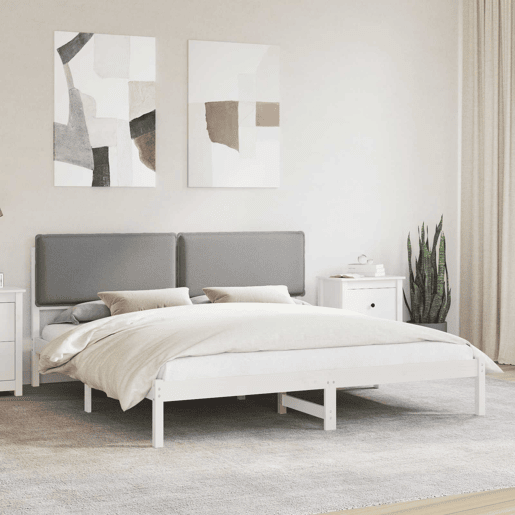 Estrutura de Cama de casal moderno com Cabeceira Estofada Cinzento-claro