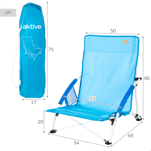 Aktive Cadeira de Praia Dobrável Azul Marinho 50x49x66 cm