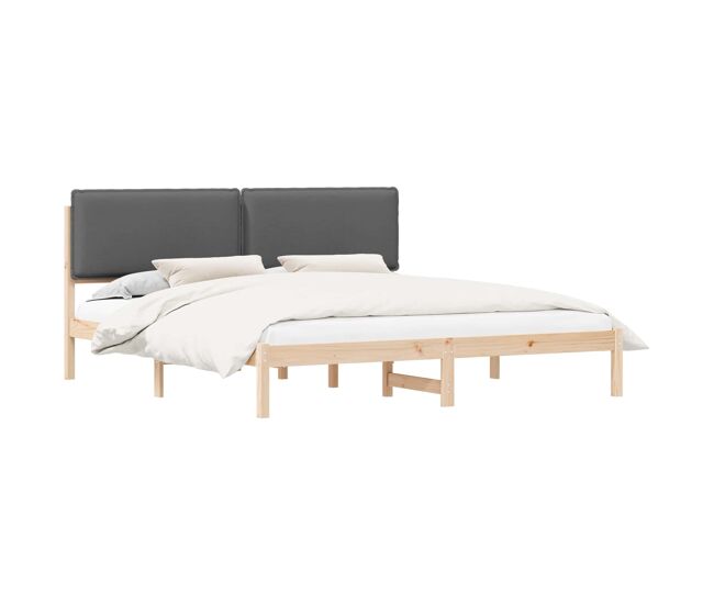Estructura de cama matrimonial estilo con cabecera tapizada gris oscuro