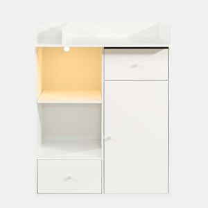 Cómoda com trocador para bebé - LED com regulação de cor e intensidade, 2 gavetas, amplo espaço de arrumação, trocador com divisórias - branco