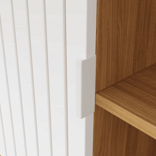 Secretária em L 140 x 120 x 76,5 cm - estilo moderno minimalista, padrão de riscas verticais, pés em aço, 2 gavetas, armário espaçoso - naturalbranco