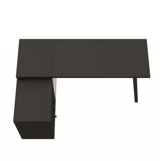Secretária em L 150 x 100 x 76 cm - três gavetas, duas prateleiras abertas, pés em aço, ampla superfície - preto