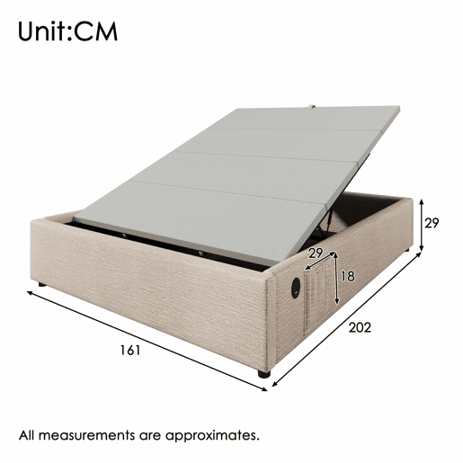 Cama de casal estofada 160x200 - com arrumação, USB-C, base completa, sem cabeceira - begenatural