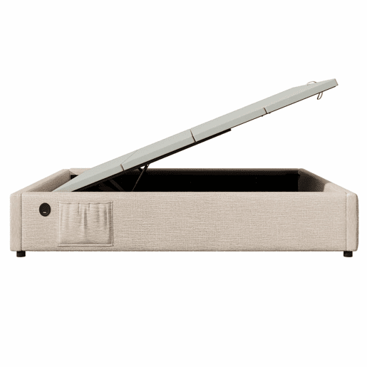 Cama de casal estofada 160x200 - com arrumação, USB-C, base completa, sem cabeceira - begenatural