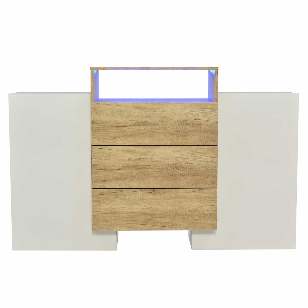 Aparador bajo con led - 2 puertas 3 cajones - natural y blanco