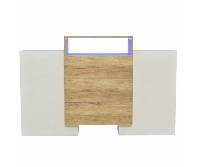 Aparador bajo con led - 2 puertas 3 cajones - natural y blanco