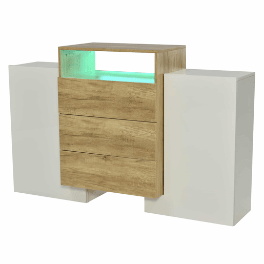 Aparador baixo com LED - 2 portas 3 gavetas - natural e branco