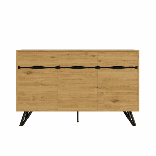 Aparador com 3 portas - Design moderno, grande capacidade de armazenamento, estável - Preto, Madeira
