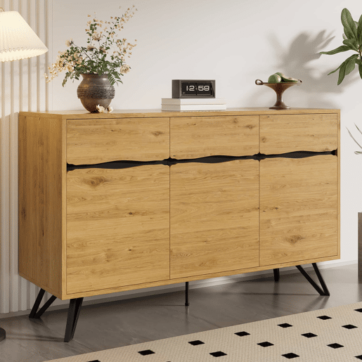 Aparador com 3 portas - Design moderno, grande capacidade de armazenamento, estável - Preto, Madeira
