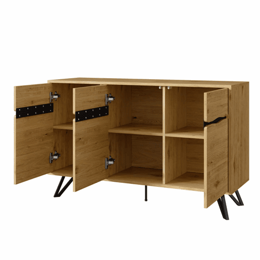 Aparador com 3 portas - Design moderno, grande capacidade de armazenamento, estável - Preto, Madeira