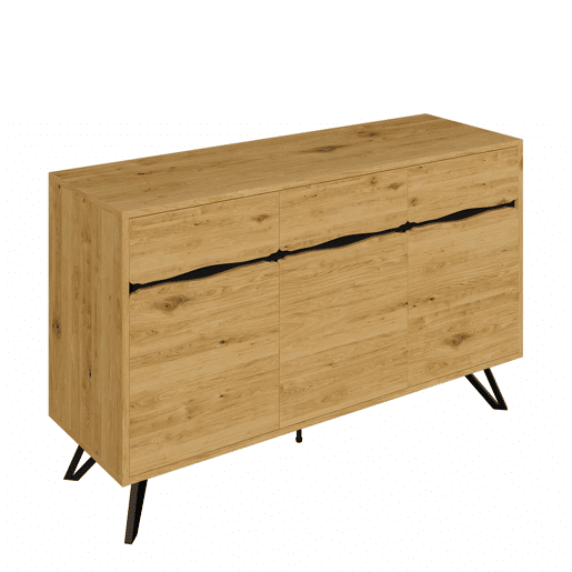 Aparador com 3 portas - Design moderno, grande capacidade de armazenamento, estável - Preto, Madeira