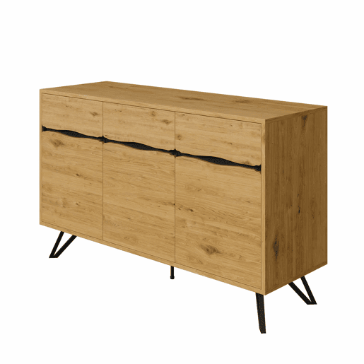 Aparador com 3 portas - Design moderno, grande capacidade de armazenamento, estável - Preto, Madeira