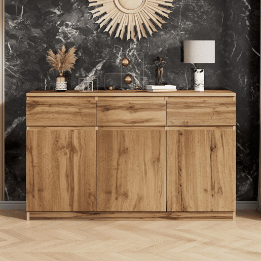 Aparador com 3 portas e 3 gavetas - aglomerado de partÃculas - Natural Aparador com 3 portas e 3 gavetas - aglomerado de partÃculas - Natural