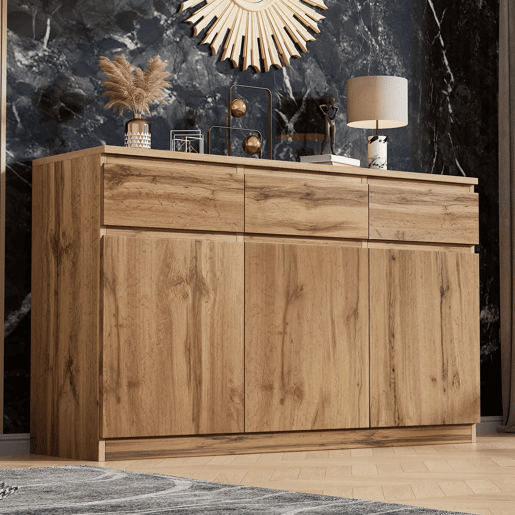 Aparador com 3 portas e 3 gavetas - aglomerado de partÃculas - Natural Aparador com 3 portas e 3 gavetas - aglomerado de partÃculas - Natural